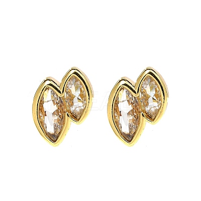 Double Horse Eye Brass Micro Pave Clear Cubic Zirconin Stud Earrings EJEW-D318-06G-1