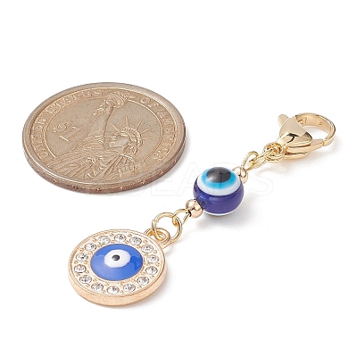 Evil Eye Alloy Enamel with Rhinestone Pendant Decoration HJEW-JM01040-01-1