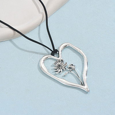 Birth Flower Heart Zinc Alloy Pendant Black Faux Suede Cord Necklaces for Women FS-WGA5BEC-11-1