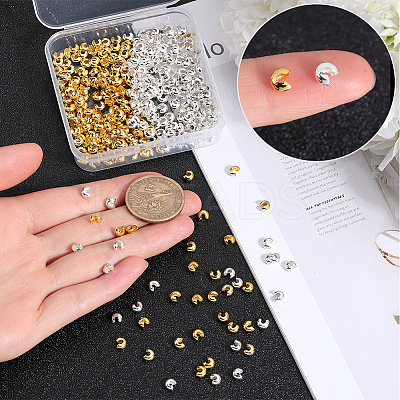 200Pcs 2 Colors Brass Crimp Beads Covers KK-SP0001-90B-1