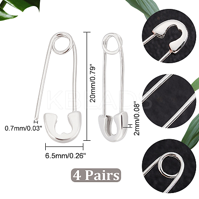 4 Pair Sterling Silver Safety Pin Shape Dangle Hoop Earrings for Men Women STER-AR0001-01-1