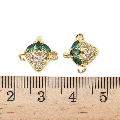 Brass Pave Green & Clear Cubic Zirconia Fruit Connector Charms KK-Z109-01G-03-1
