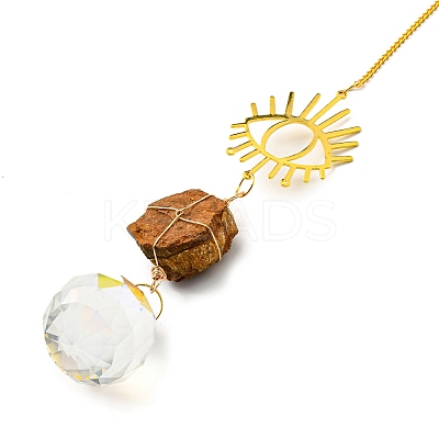 Wire Wrapped Nuggets Natural Tiger Eye Pendant Decorations HJEW-C008-02E-G-1