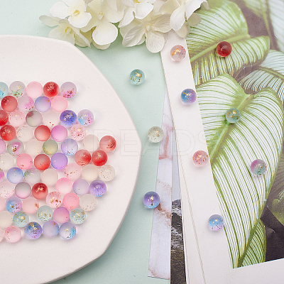 96Pcs 8 Colors Transparent Spray Painted Frosted Glass Beads GLAA-CJ0001-40-1