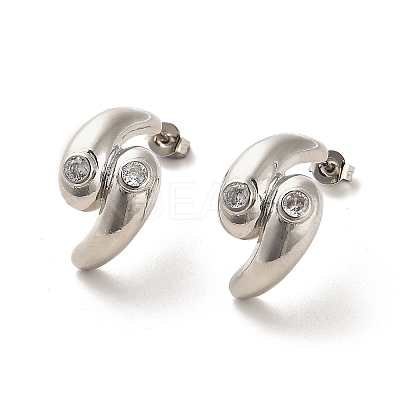 Teardrop Rack Plating Brass Micro Pave Clear Cubic Zirconia Stud Earrings EJEW-M240-07P-1