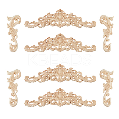 8Pcs 2 Styles Natural Solid Wood Carved Onlay Applique Craft AJEW-DC0001-61-1
