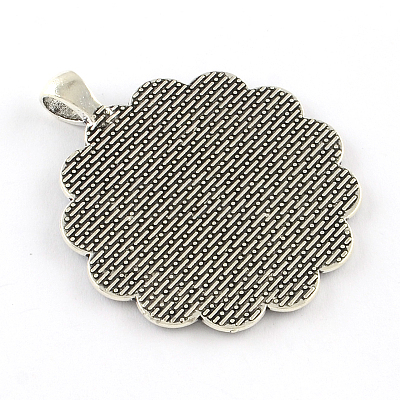 Tibetan Style Flower Alloy Big Pendants Cabochon Settings TIBEP-Q055-08AS-RS-1