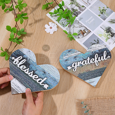 Wooden Heart Shaped Blessed Sign Ornaments AJEW-WH20019-83A-1