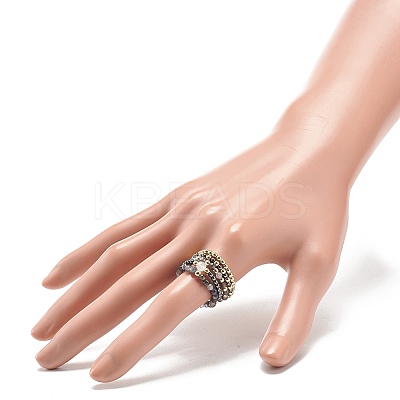 5Pcs 5 Style Natural Rainbow Moonstone & Dichroite & Synthetic Hematite Round Beaded Stretch Finger Rings Set RJEW-JR00527-1