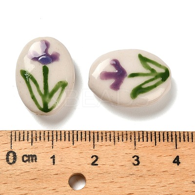 Flower Theme Printed Handmade Porcelain Beads LS-LAMP-D303-06E-04-1