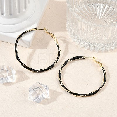Brass Enamel Twist Ring Hoop Earrings EJEW-P301-01G-B-1