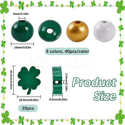 140Pcs 4 Styles Saint Patrick's Day Themed Printed Natural Wooden Beads Sets WOOD-SP0001-29-1