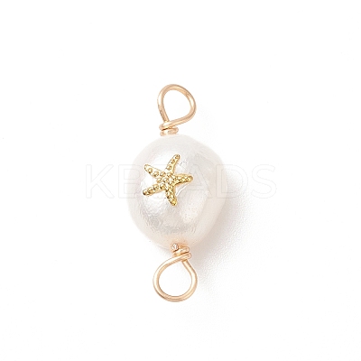 Grade AA Natural Cultured Freshwater Pearl Connector Charms with Golden Tone Alloy Slices PALLOY-JF01996-01-1