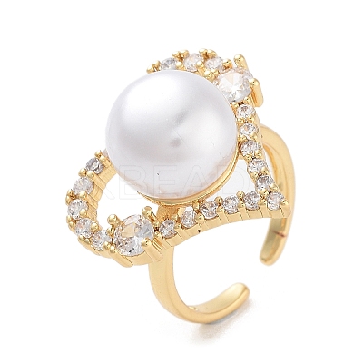 Heart Brass Micro Pave Clear Cubic Zirconia Open Cuff Ring for Women RJEW-C102-03G-1