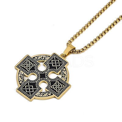 201 Stainless Steel Goth Knot Cross Pendant Box Chain Necklaces NJEW-M010-05G-1