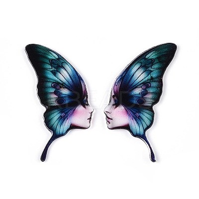 Epoxy Resin Butterfly Wings with Lady Face Cabochons RESI-N045-05B-1