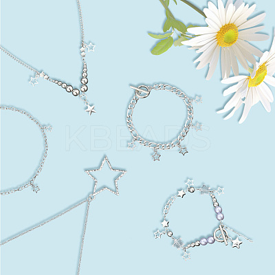 Star Iron Chains Charm Bracelets & Zinc Alloy Star Pendant 3 Layered Necklaces for Women SJEW-SC0001-02-1