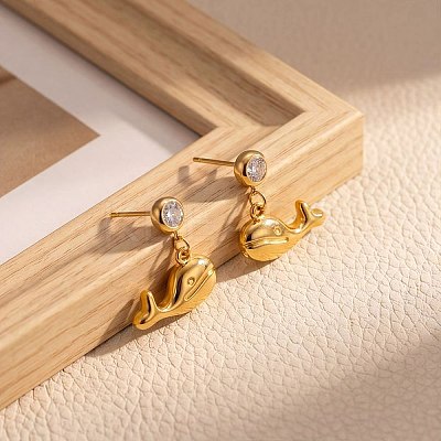 304 Stainless Steel Cubic Zirconia Stud Dangle Earrings for Women WG7577E-01-1
