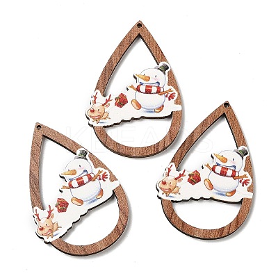 Single Face Christmas Printed Wood Big Pendants WOOD-D025-16-1