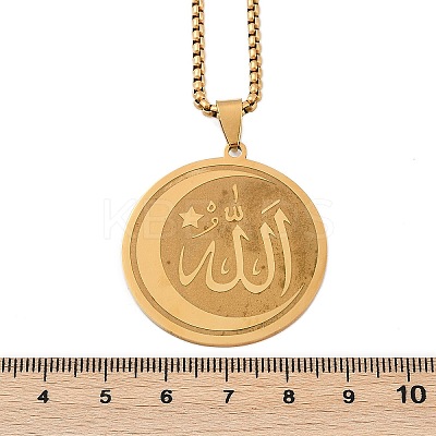 201 Stainless Steel Flat Round with Arabic Pendant Box Chain Necklaces for Women Men LS-NJEW-R013-03G-1