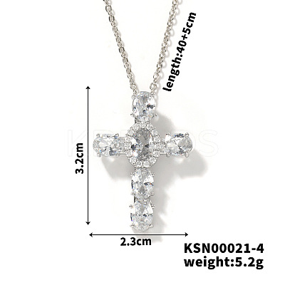 Brass Pave Cubic Zirconia Religion Cross Pendant Necklaces CU6638-3-1