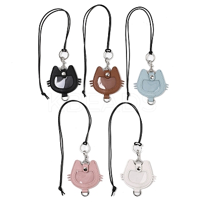 Imitation Leather Cat Shaped Coin Pouch Pendant Black Waxed Cord Necklaces NJEW-Z099-01-1