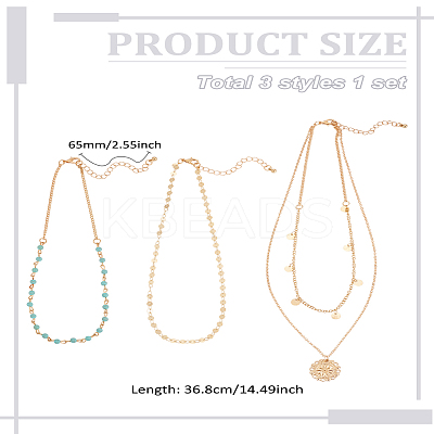 1Pc Bohemian Alloy Flat Round Pendant Multi Layered Necklaces for Women NJEW-LP0001-64-1