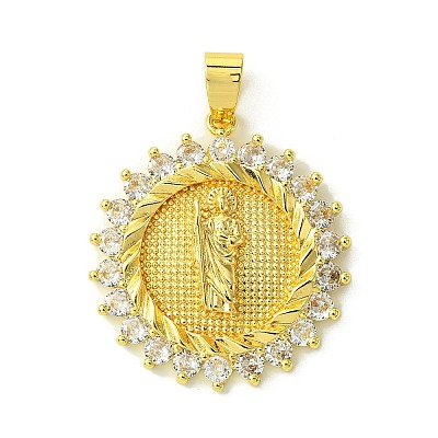Brass Micro Pave Clear Cubic Zirconia Pendants KK-H472-46A-G-1