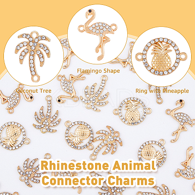 60Pcs 3 Styles Summer Theme Alloy Crystal Rhinestone Connector Charms ALRI-DC0001-02-1