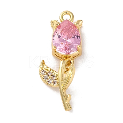 Ion Plating(IP) Brass Micro Pave Cubic Zirconia Tulip Pendants KK-U042-02G-02-1