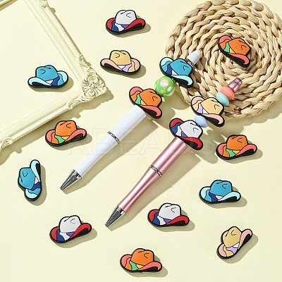 20Pcs 4 Colors Cowboy Hat Food Grade Eco-Friendly Silicone Focal Beads SIL-CJ0002-10-1
