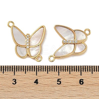 Brass Clear Cubic Zirconia Pave Natural Shell Butterfly Connector Charms KK-P283-08G-1