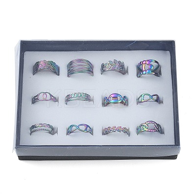 Ion Plating(IP) Adjustable 304 Stainless Steel Cuff Ring RJEW-MSMC002-14-1
