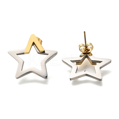 Ion Plating(IP) 304 Stainless Steel Hollow Star Stud Earrings EJEW-C118-06D-1