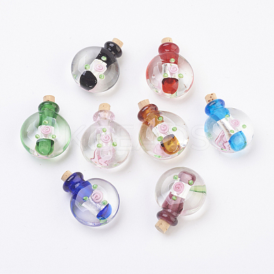 Handmade Silver Foil Lampwork Perfume Bottle Pendants FOIL-P001-C-1