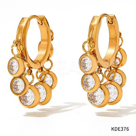 304 Stainless Steel Cubic Zirconia Flat Round Tassel Chandelier Earrings FS-WG9F9FA-03-1