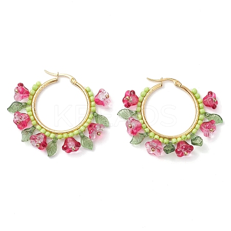 Glass Hoop Earrings EJEW-TA00589-02-1