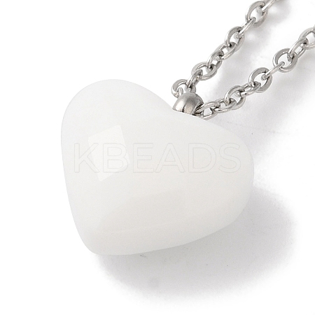 304 Stainless Steel Cable Chain White Heart Glass Pendant Necklaces NJEW-Z041-01P-1