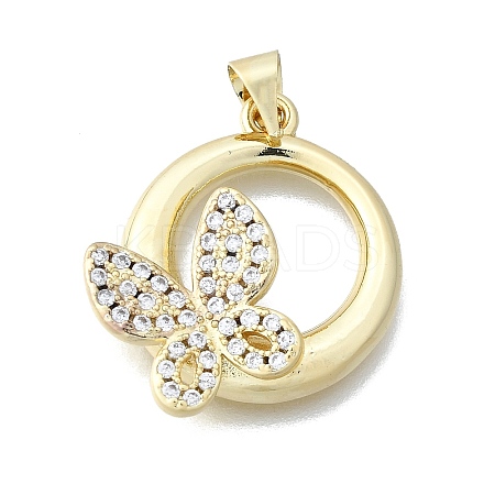 Brass Micro Pave Clear Cubic Zirconia Pendants KK-V010-17G-1