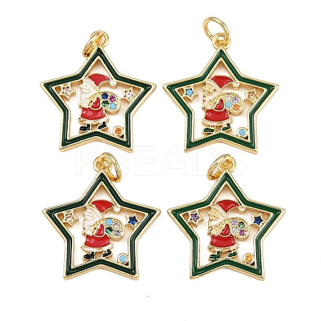 Christmas Themed Brass Micro Pave Cubic Zirconia Pendants ZIRC-L101-05G-1
