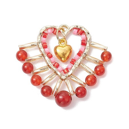 Natural Carnelian(Dyed & Heated) & Glass Seed Beads Pendants PALLOY-MZ00444-02-1