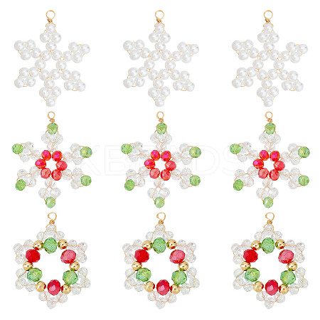 18Pcs 3 Styles Electroplate Glass Beads & Pearlized Glass Pearl Beads Pendants PALLOY-FH00154-1