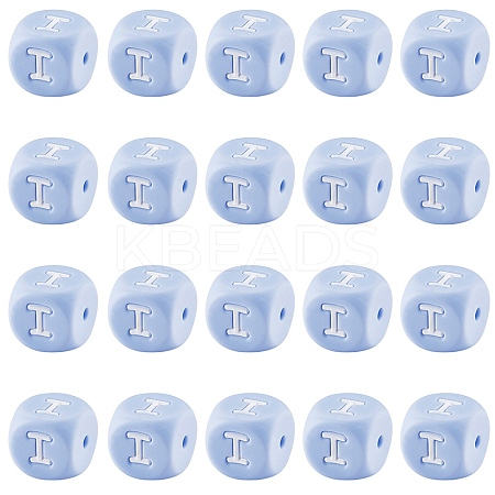 20Pcs Blue Cube Letter Silicone Beads 12x12x12mm Square Dice Alphabet Beads with 2mm Hole Spacer Loose Letter Beads for Bracelet Necklace Jewelry Making JX434I-1