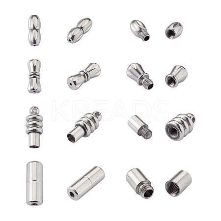 16Sets 4 Style 304 Stainless Steel Screw Clasps STAS-FW0001-08P-1