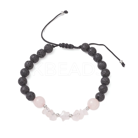 Natural Rose Quartz & Lava Rock Beads Braided Bead Bracelets for Women BJEW-JB12924-02-1