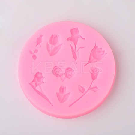Rose Flower Design DIY Food Grade Silicone Molds X-AJEW-L054-17-1