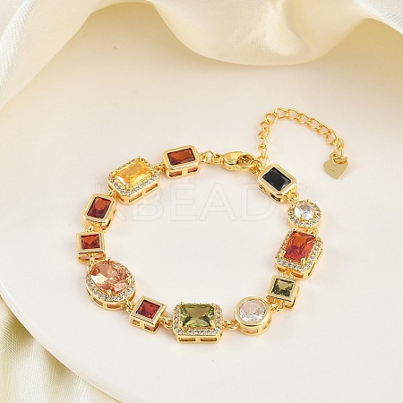Brass Micro Pave Clear Cubic Zirconia Bracelets for Women BJEW-M047-04G-1