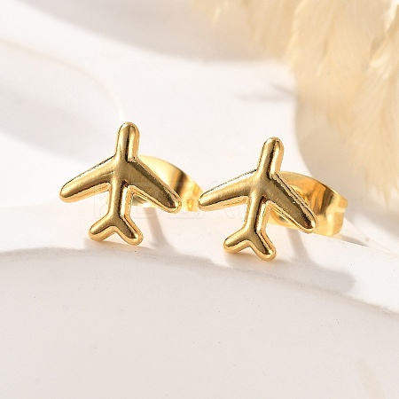 304 Stainless Steel Tiny Airplane Stud Earrings with 316 Stainless Steel Pins for Women LS-EJEW-J043-01G-1
