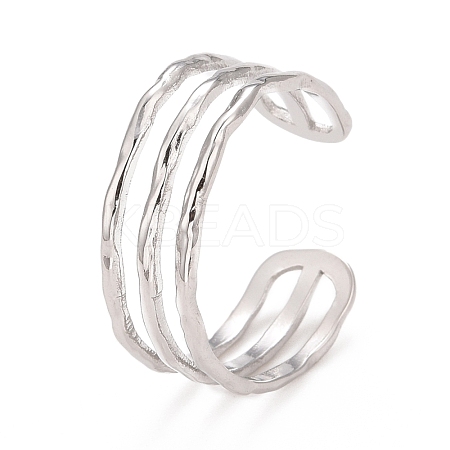 Non-Tarnish 304 Stainless Steel Triple Line Open Cuff Ring for Women RJEW-C025-12P-1
