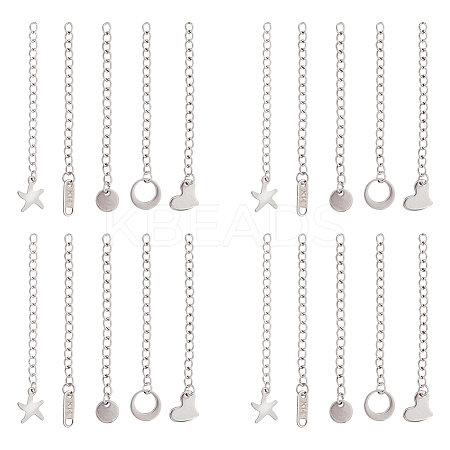 50Pcs 5 Styles 304 Stainless Steel Chain Extender STAS-DC0016-76P-1